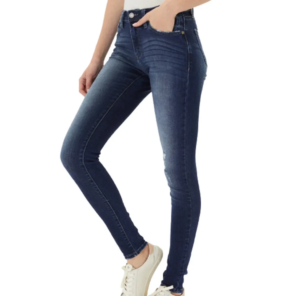 KANCAN USA 5-POCKETS MID RISE SUPER SKINNY DISTRESSED DENIM JEANS BLUE 1/24 EUC - Picture 2 of 15